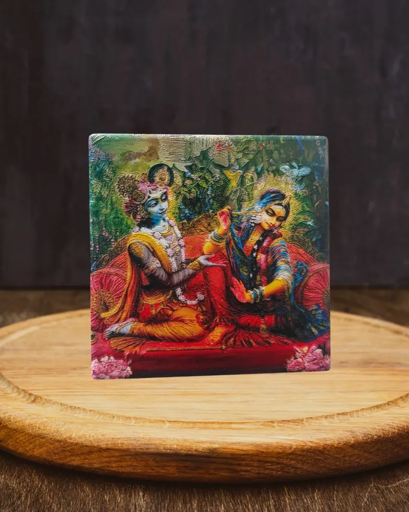 Radha Krishna 4*4 inch ceramic art with stand