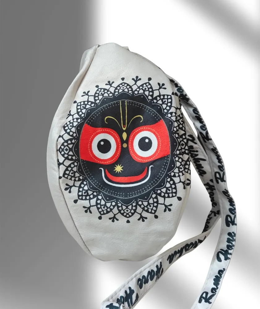 Jagannath Ji beige multi printed japa bag