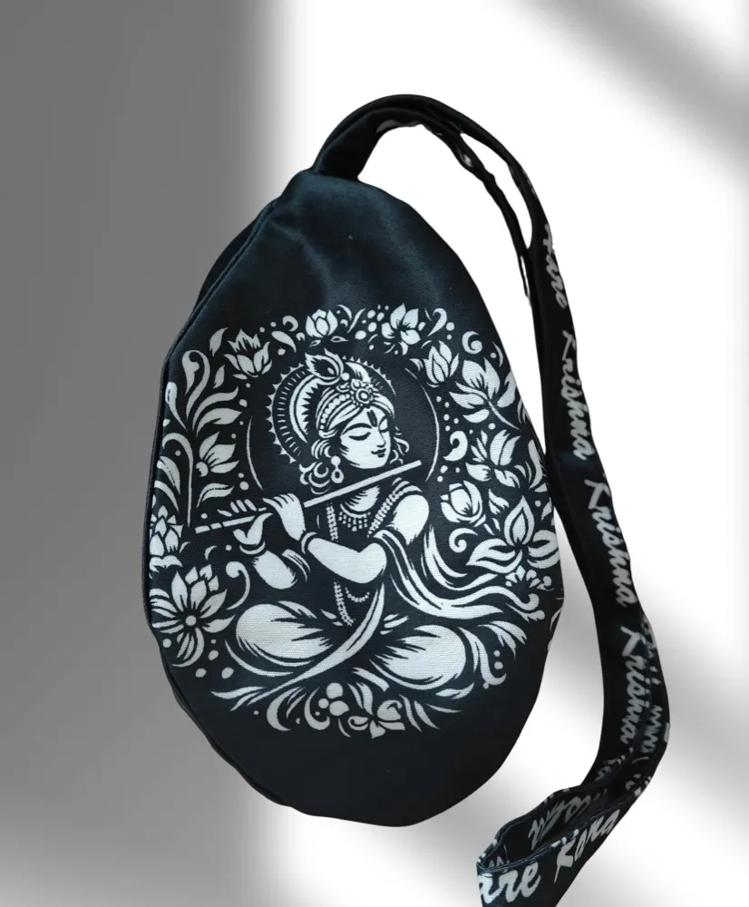 Krishna with flute black japa bag