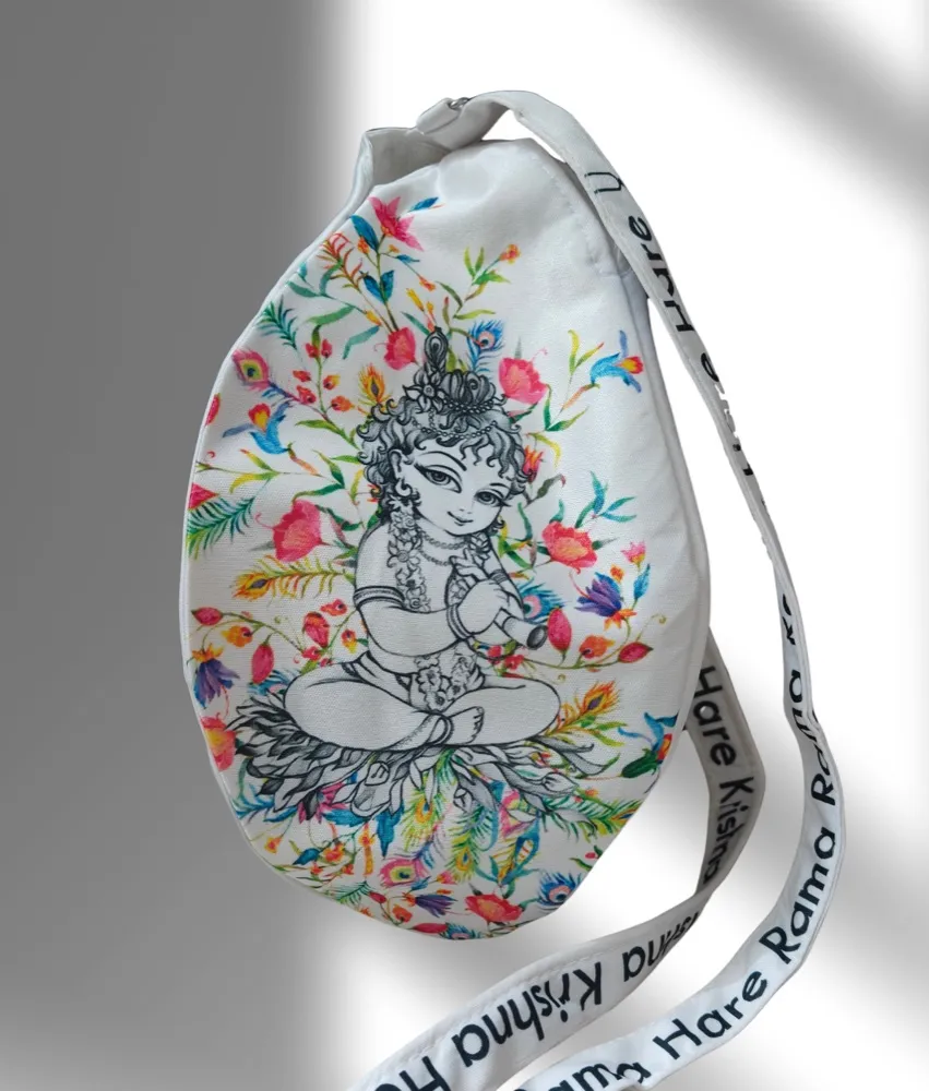 Little Kanha White Multi Print Japa Bag