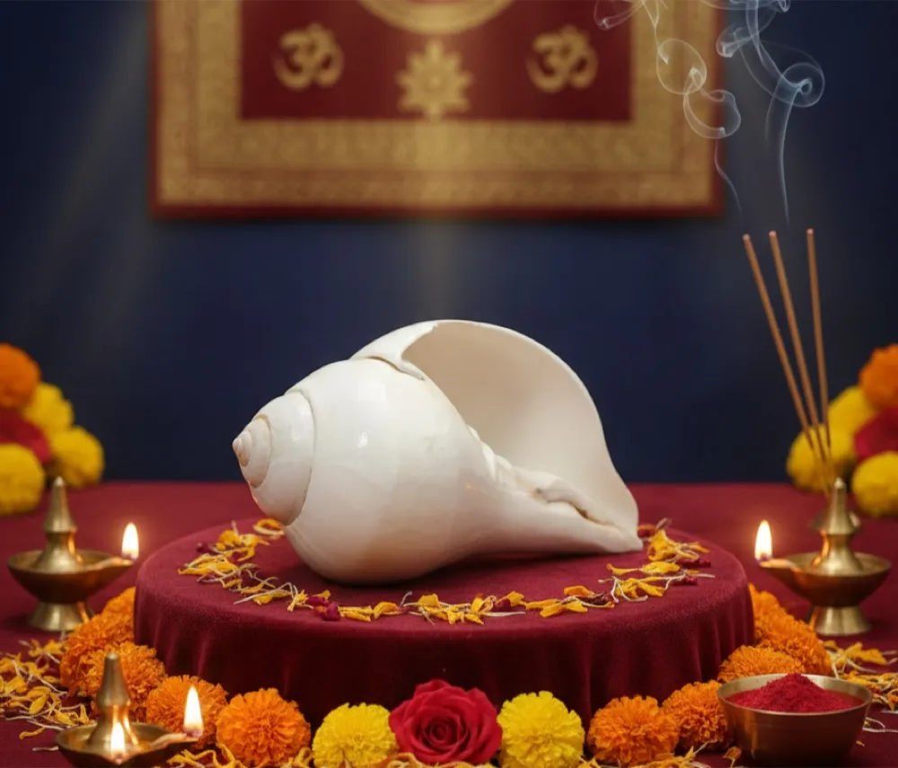 Vamavarti Blowing Shankh (5 Inch) – Natural Left-Turning Conch Shell for Puja, Aarti & Rituals