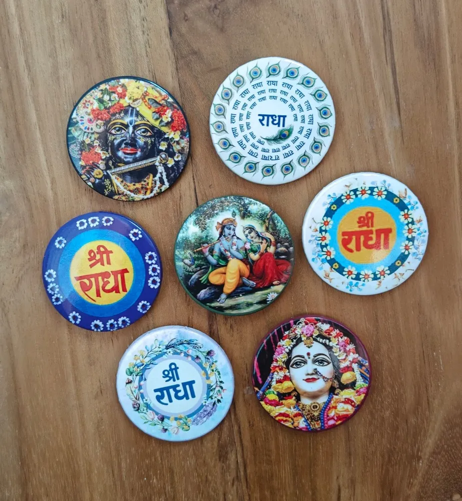 Shree Radha & Radha Krishna Pin Badge Brooch – Devotional Accessories (Set of 7)
